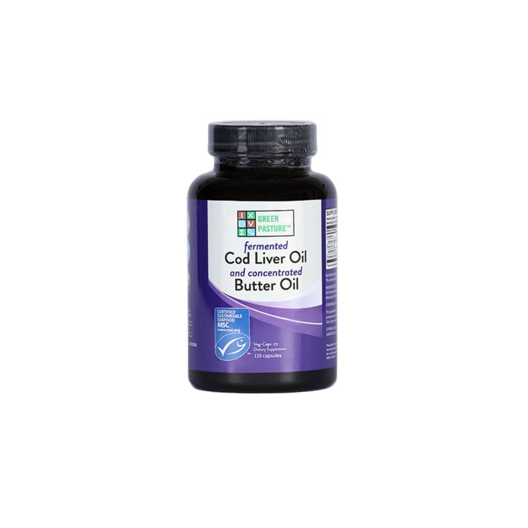 Green Pasture Fermented Cod Liver Oil Blend and Concentrated Butter Oil Blend - 120 Capsules