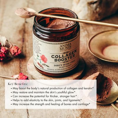 Anima Mundi Vegan Collagen Booster Powder, Vanilla Rose Chai Spice - Beauty Supplement for Skin, Hair & Nails - Collagen Support Powder for Youthful Looking and Glowing Skin - Easy Drink Mix-in (4oz)