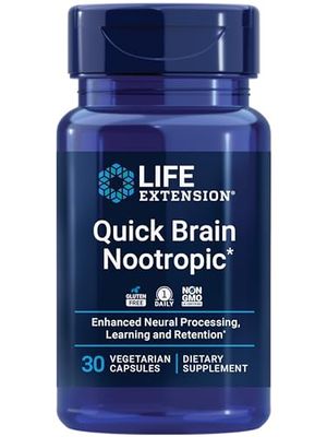 Life Extension Quick Brain Nootropic, 30 vegetarian capsules-Enhanced brain performance, learning and retention, brain supplement- 1-Daily, gluten-free, non-GMO