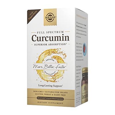 Solgar Full Spectrum Curcumin - 90 LiCaps - Superior Absorption - Brain, Joint &amp; Immune Health - Non-GMO, Vegan, Gluten Free, Dairy Free - 90 Servings