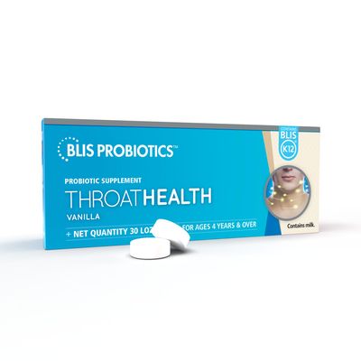 BLIS Probiotics ThroatHealth Oral Probiotics k12 2.5 Billion Cfu, Throat Immunity Support &amp; Oral Health for Adults &amp; Kids, Sugar-Free Lozenges (30 Pack)