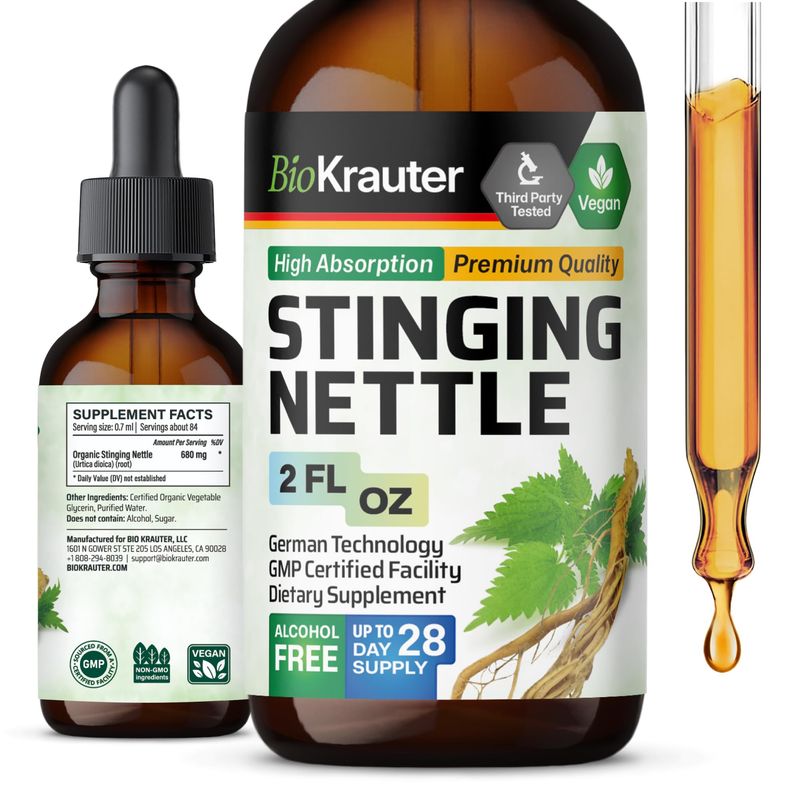 BIO KRAUTER Stinging Nettle Tincture - Nettle Root Extract Liquid - Urinary Health Support Supplement - Urtica Dioica Natural Extract - Vegan, Sugar &amp; Alcohol Free Drops 2 Fl.Oz.