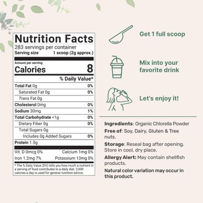 Micro Ingredients Organic Chlorella Powder, 20 Ounces | Broken Cell Wall for Complete Absorption | Raw Superfood Supplement, Rich in Protein &amp; Vitamins | Non-GMO, Vegan, Non-Irradiated