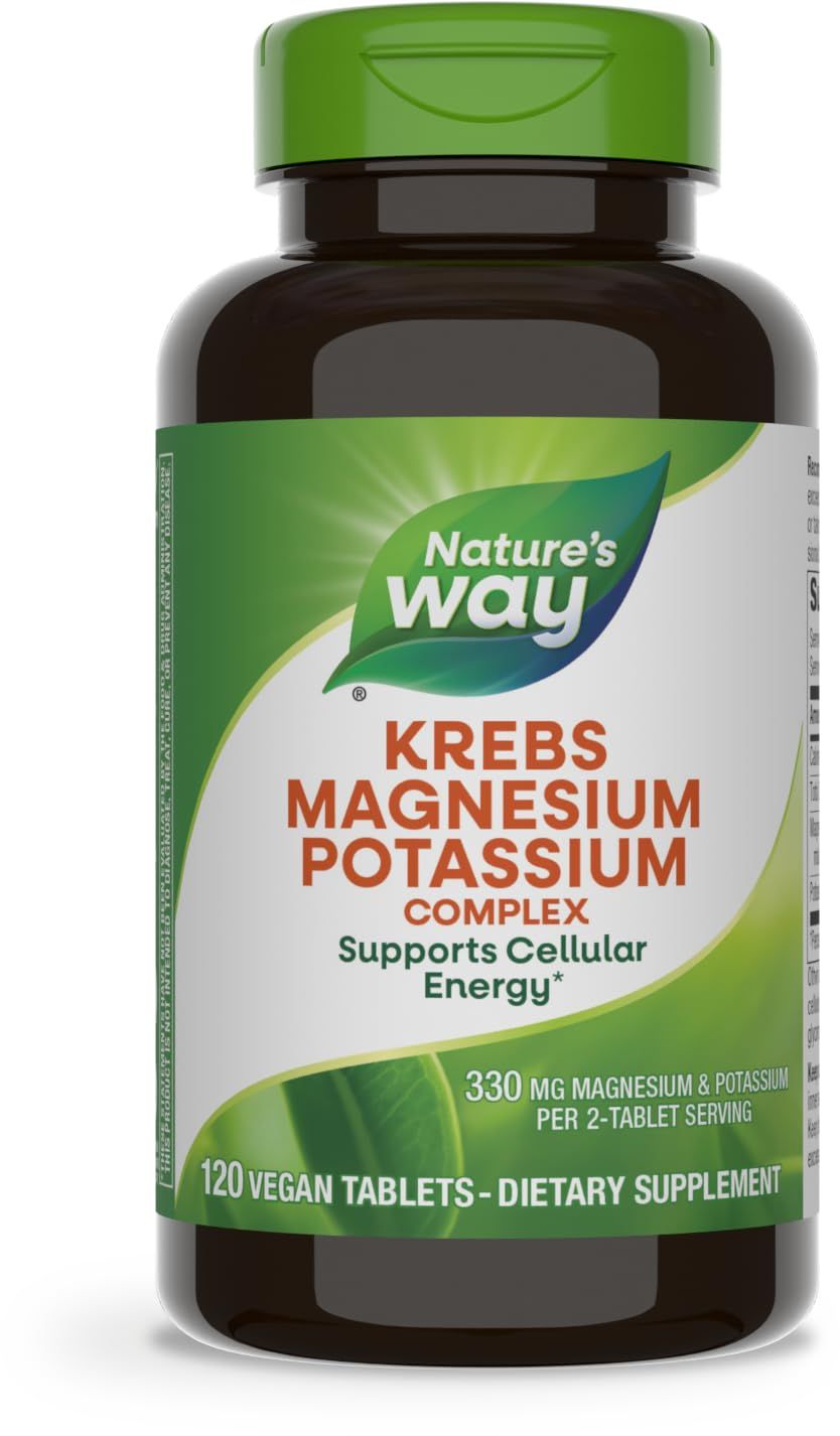 Natures Way Krebs Magnesium Potassium Complex - Cellular Energy Support* - With Magnesium Lysinate &amp; Malate and Potassium Citrate - Vegan, Gluten &amp; Dairy Free - 120 Tablets