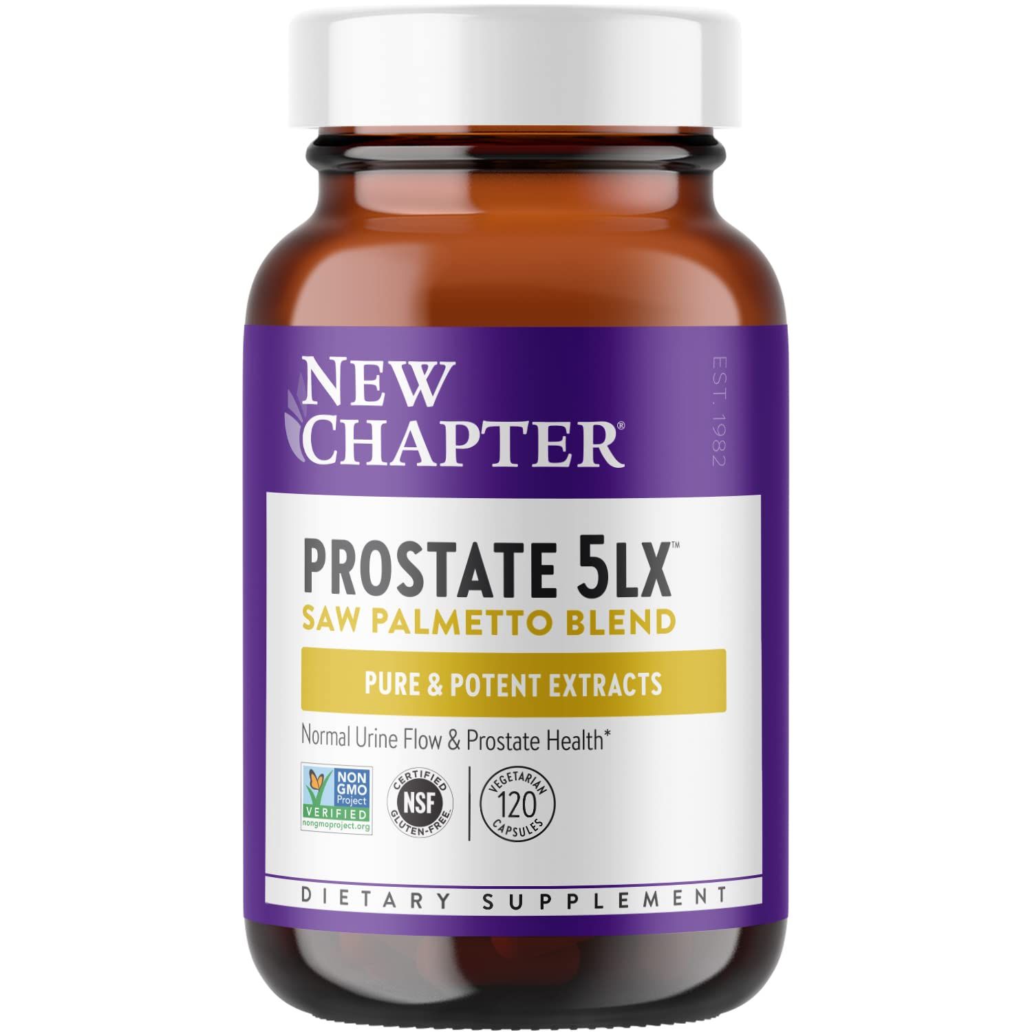 New Chapter Prostate Supplement - Prostate 5LX with Clinical Strength Saw Palmetto + Fermented Selenium for Prostate Health - 120 ct Vegetarian Capsule