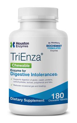 Houston Enzymes - TriEnza - 180 Chewable Tabs (45 Doses) -Broad-Spectrum Enzymes for Digestive Intolerances -Supports Digestion of Gluten, Casein, Soy, Proteins, Carbohydrates, Sugars, Fats &amp; Phenols