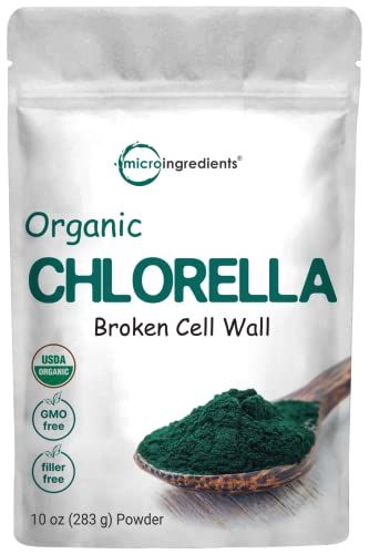 Micro Ingredients Organic Chlorella Powder, 10 Ounce, Broken Cell Wall, Rich in Vegan Proteins &amp; Vitamins, Raw, Bulk Premium Chlorella Supplement, Vegan Friendly, Non-Irradiation