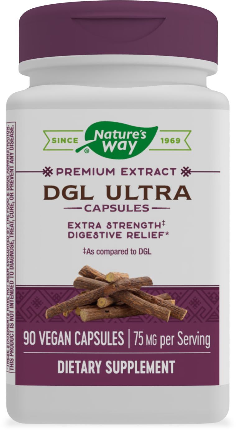 Nature&#39;s Way DGL Ultra - Premium Licorice Root Extract - Extra Strength** Digestive Relief* - With Gutgard - Gluten Free - 90 Vegan Capsules