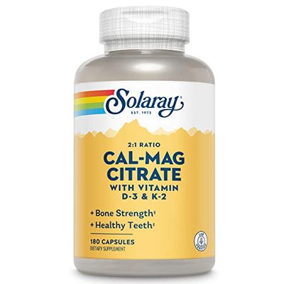 Solaray Cal-Mag Citrate 2:1 with D-3 &amp; K-2 Capsules 180 Count