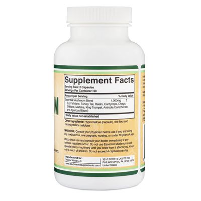 Mushroom Blend Supplement - 1,000mg Top 10 USA Grown Mushrooms (Lion's Mane, Reishi, Cordyceps, and More)