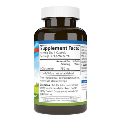 Carlson - L-Glutamine, Free-Form Amino Acid, 750 mg, Muscle Tissue Production, 90 Capsules