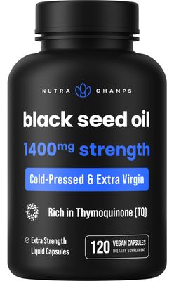 Organic Black Seed Oil Capsules | 120 Vegan Softgel Black Cumin Seed Oil Capsules | 1400mg Per Serving Virgin Cold Pressed Nigella Sativa Oil Pills with Thymoquinone &amp; Vitamin E, Rich in Omega 3 6 9