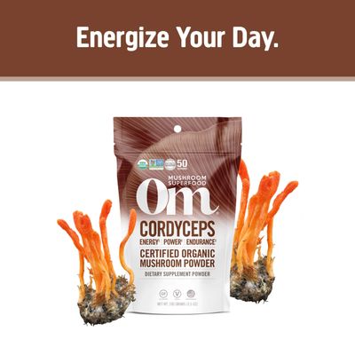 OM Mushroom Superfood Cordyceps Organic Mushroom Powder, 3.5 Ounce, 50 Servings, Energy, Power, Stamina and Endurance Support, Superfood Supplement for Sports Performance