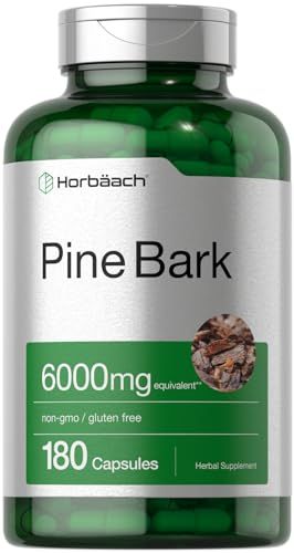 Horbach Pine Bark Extract | 6000 mg | 180 Capsules | Standardized to Contain 75% Proanthocyanidins | Non-GMO, Gluten Free Supplement | High Potency