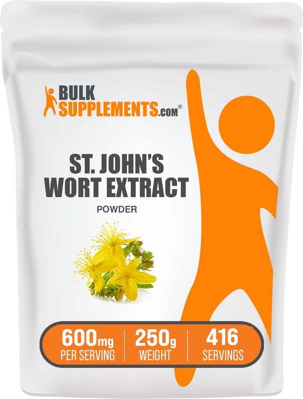 BulkSupplements.com St. John's Wort Extract - St. Johns Wort Supplement, Herbal Supplement for Mood - Vegan &amp; Gluten Free, 600mg per Serving, 250g (8.8 oz) (Pack of 1)
