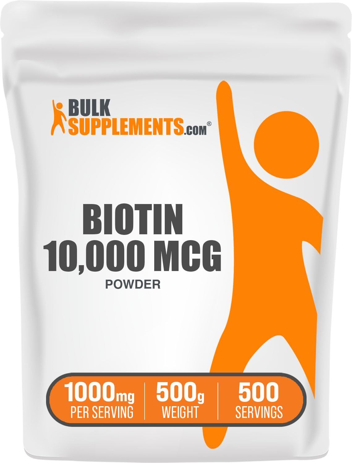 BulkSupplements.com Biotin 10000mcg Powder - Biotin Powder, Biotin Vitamins for Hair, Skin and Nails - as Vitamin B7, Gluten Free, 1000mg per Serving (10mg Biotin), 500g (1.1 lbs) (Pack of 1)