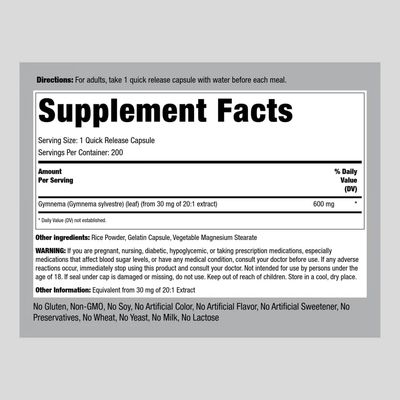 Piping Rock Gymnema Sylvestre Supplements 600 mg | 200 Capsules | Concentrated Herbal Extract | Non-GMO and Gluten Free