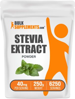 BulkSupplements.com Stevia Extract Powder - Stevia Sweetener, Pure Stevia Powder - Zero Calorie Sweetener, Gluten Free, 40mg per Serving, 250g (8.8 oz) (Pack of 1)