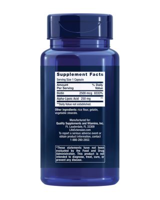 Life Extension Alpha-Lipoic Acid with Biotin, for Cell Protection, Universal antioxidant for Liver &amp; Nerve Health, Gluten-Free, Non-GMO, 60 Capsules