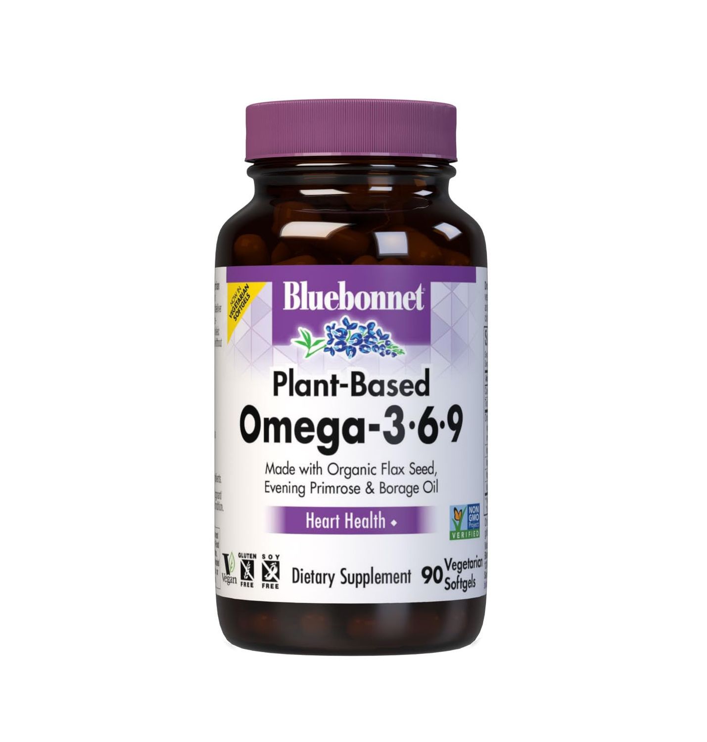 Bluebonnet Nutrition Plant Based Omega 3-6-9-1000 mg - for Heart Health* - Highly Absorbable Cold Pressed Oil - Non-GMO Project Verified, Vegan - Free of Gluten, Soy &amp; Milk - 90 Softgels, 90 Serving