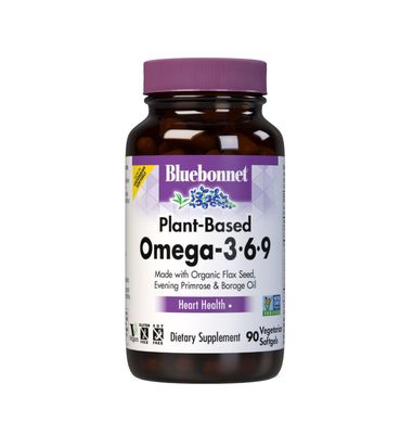 Bluebonnet Nutrition Plant Based Omega 3-6-9-1000 mg - for Heart Health* - Highly Absorbable Cold Pressed Oil - Non-GMO Project Verified, Vegan - Free of Gluten, Soy &amp; Milk - 90 Softgels, 90 Serving