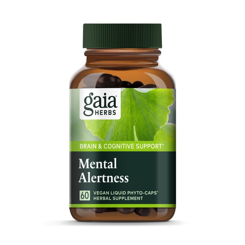 Gaia Herbs Mental Alertness - Brain Support Supplement to Help Maintain Focus &amp; Memory* - with Eleuthero, Ginkgo Leaf, Gotu Kola, Rosemary &amp; Oats - 60 Vegan Liquid Phyto-Capsules (15-Day Supply)