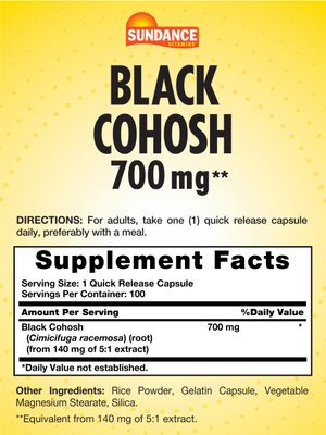 Sundance Black Cohosh 700mg | 100 Quick Release Capsules | Traditional Herb | Non-GMO and Gluten Free Supplement