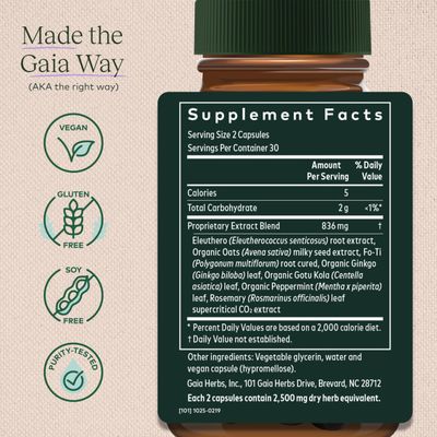 Gaia Herbs Mental Alertness - Brain Support Supplement to Help Maintain Focus & Memory* - with Eleuthero, Ginkgo Leaf, Gotu Kola, Rosemary & Oats - 60 Vegan Liquid Phyto-Capsules (15-Day Supply)