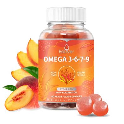Organic Omega 3 Gummies with Omegas 6, 7, 9, DHA &amp; EPA from Flaxseed Oil and Sea Buckthorn Fruit Oil - Sugar-Free, Supports Brain, Heart, Eye &amp; Immune System, Supplements for Kids &amp; Adults (60 CT)