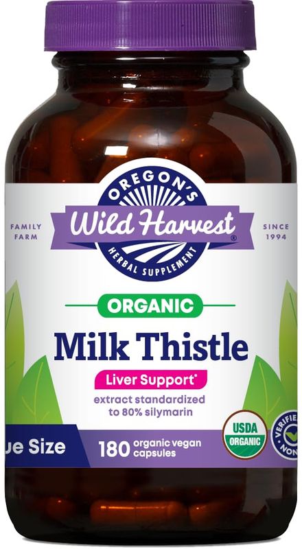 Oregon's Wild Harvest Milk Thistle Organic Non-GMO Herbal Supplement - pullulan (Plant sourced) Vegan Capsules, 180 Count