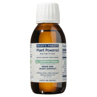 Wiley&#39;s Finest CatchFree Omega - Vegan, Non-GMO Fish Oil Alternative - Full Spectrum Omega-3 Liquid Supplement with Organic Plant-Based Algae Oil - Tropical Mango Flavor - 4.23 Oz (25 Servings)