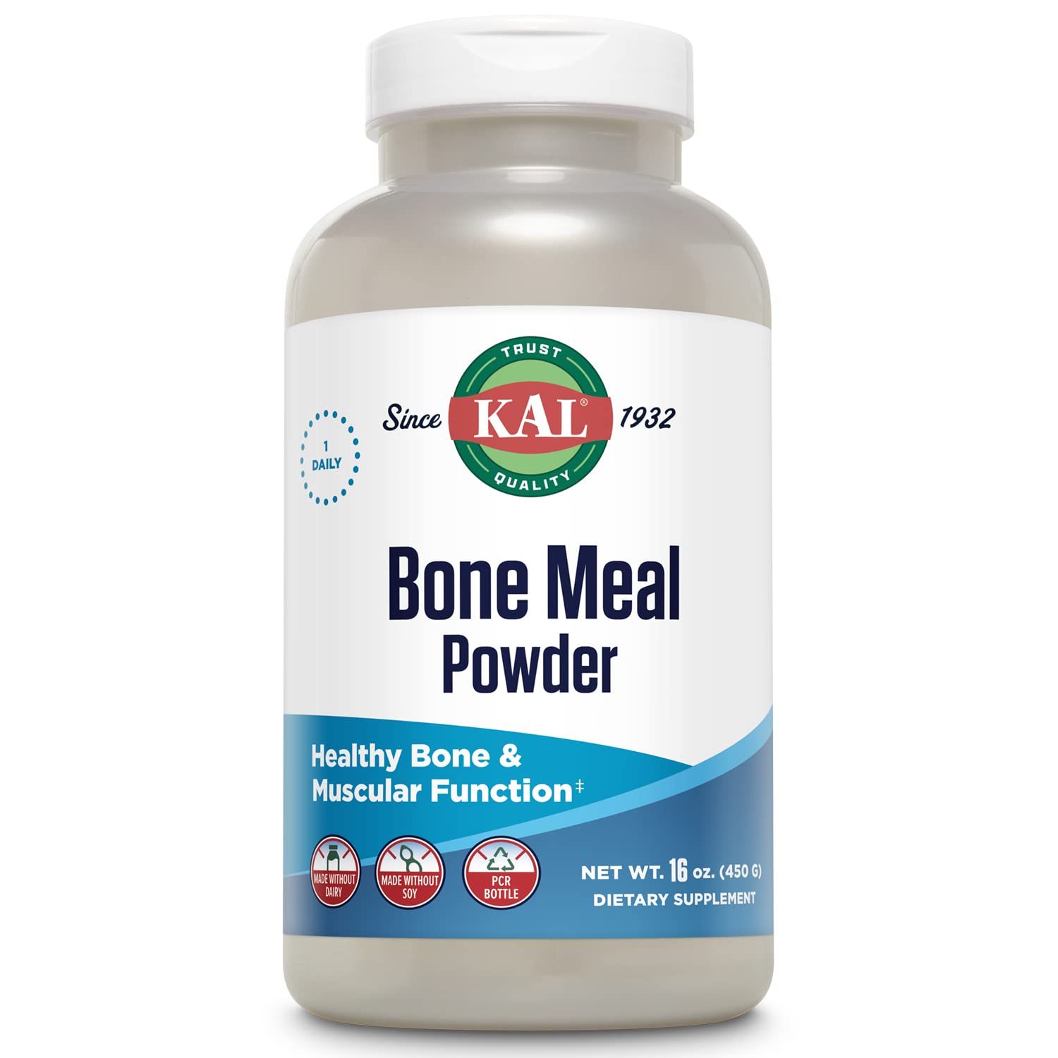 KAL Bone Meal Powder | Sterilized &amp; Edible Supplement Rich in Calcium, Phosphorus, Magnesium | For Bones, Teeth, Nerves, Muscular Function | 16 oz