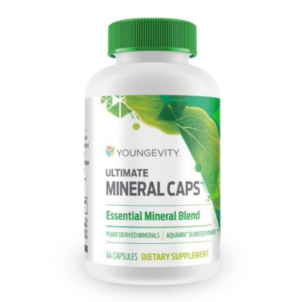 Youngevity Ultimate Mineral Caps - 70+ Essential Full Spectrum Trace Minerals - Nutrient-Dense, Derived from Humic &amp; Aquamin Seaweed (64 Capsule)