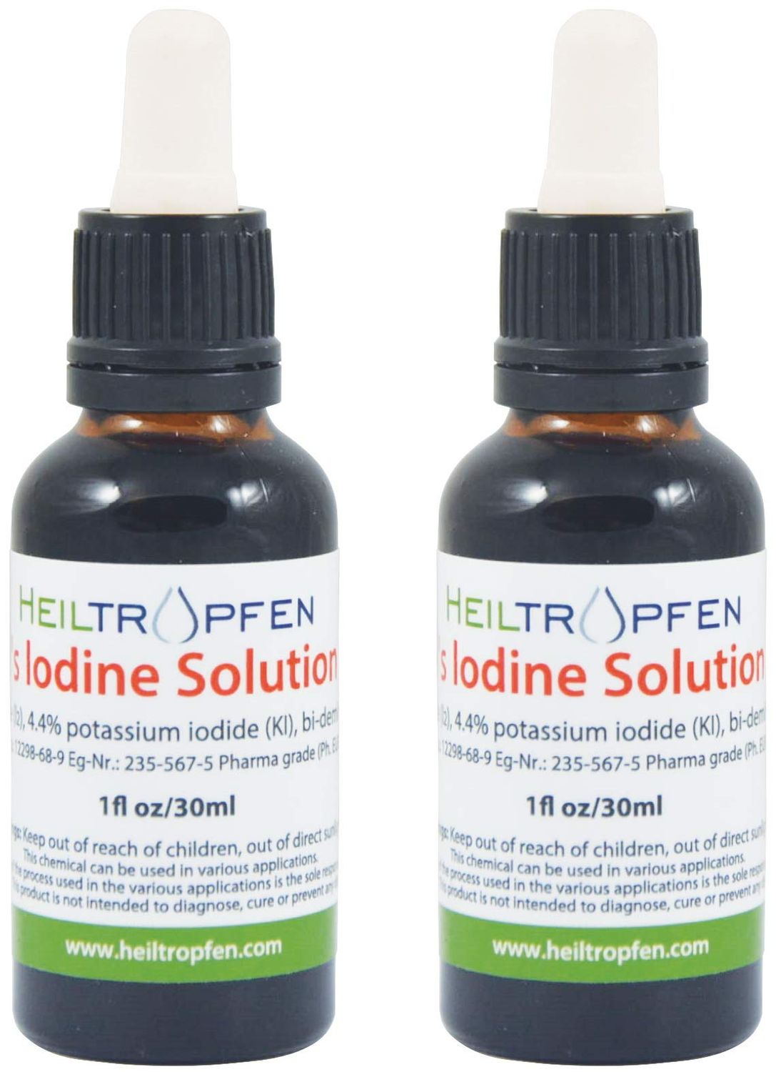 2X 2.2% Lugol&#39;s Iodine Solution 2x1 Fl Oz - 2x30 ml | Pharmaceutical Grade Ingredients | Lugols Solution Made with Iodine and Potassium Iodide | Set of Two Bottles | Heiltropfen