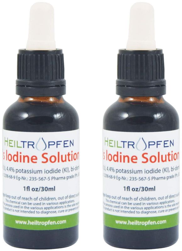 2X 2.2% Lugol&#39;s Iodine Solution 2x1 Fl Oz - 2x30 ml | Pharmaceutical Grade Ingredients | Lugols Solution Made with Iodine and Potassium Iodide | Set of Two Bottles | Heiltropfen