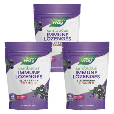 Natures Way Sambucus Elderberry Lozenges, 1000 mg Vitamin C Per Serving, Wild Cherry, 24 Count