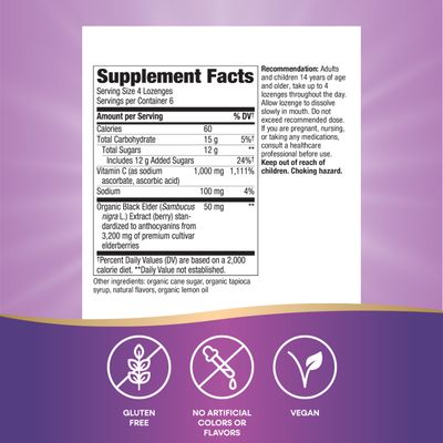 Natures Way Sambucus Elderberry Lozenges, 1000 mg Vitamin C Per Serving, Wild Cherry, 24 Count