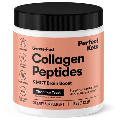 Perfect Keto Collagen Peptides Protein Powder with MCT Oil, Hydrolyzed Collagen, Type I &amp; III Supplement, Gluten Free Grass Fed, Low Carb, Keto Coffee Creamer, Collagen for Women &amp; Men, Cinnamon Toast