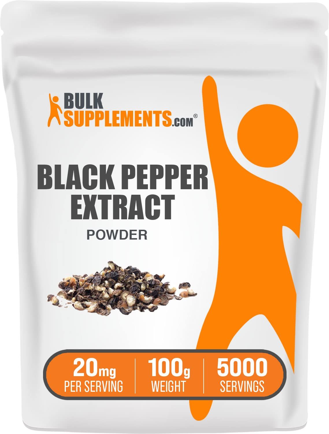 BulkSupplements.com Black Pepper Extract Powder - Black Pepper Supplements, Piperine Supplements, Black Pepper Powder - Gluten Free, 20mg per Serving, 100g (3.5 oz) (Pack of 1)
