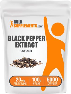 BulkSupplements.com Black Pepper Extract Powder - Black Pepper Supplements, Piperine Supplements, Black Pepper Powder - Gluten Free, 20mg per Serving, 100g (3.5 oz) (Pack of 1)