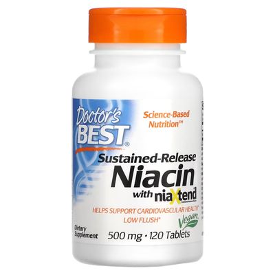 Doctor&#39;s Best TimeRelease Niacin with Niaxtend NonGMO Vegan Gluten Free 500 mg Tablets, 120 Count
