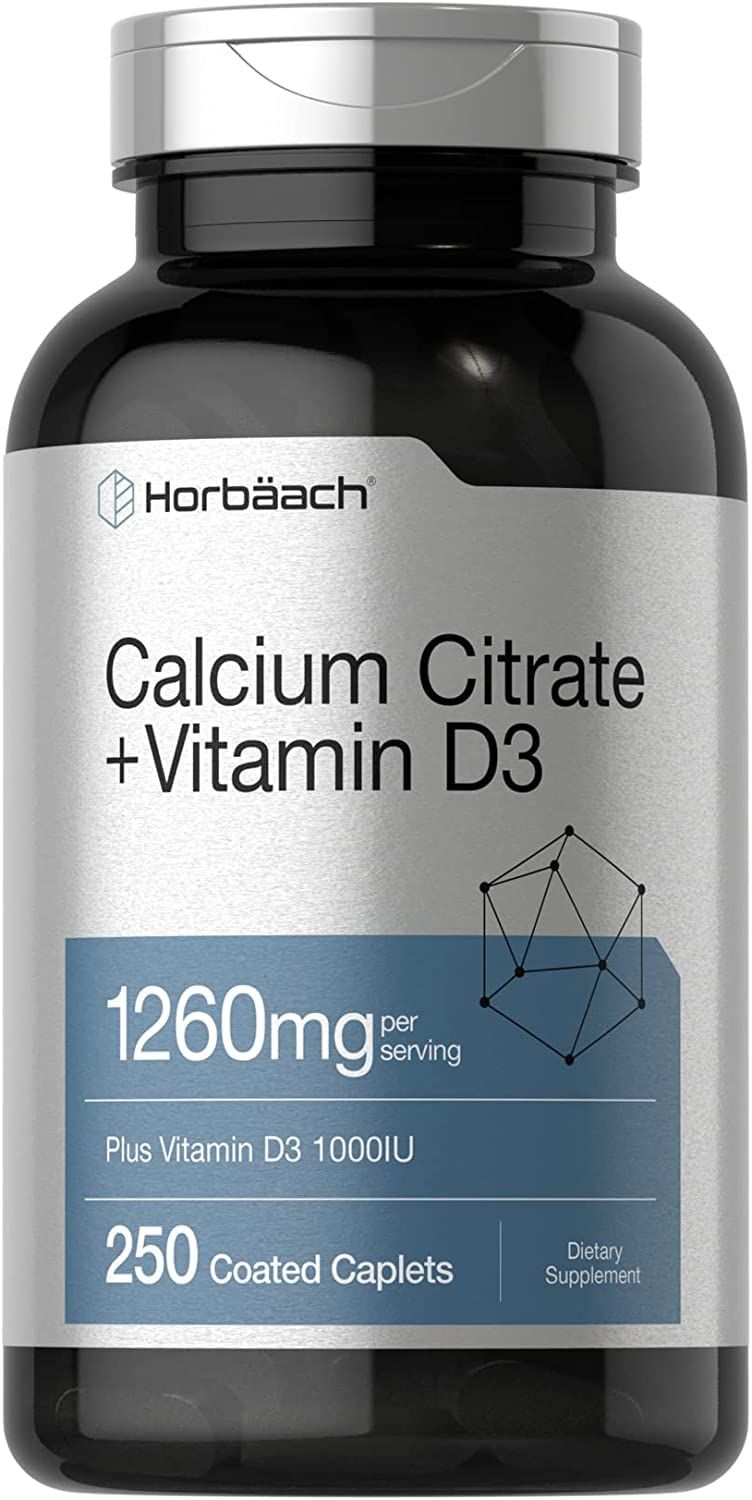 Horbach Calcium Citrate with Vitamin D3 | 1260 mg and1000IU | 250 Caplets | Vegetarian, Non-GMO, Gluten Free Supplement