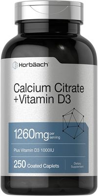 Horbach Calcium Citrate with Vitamin D3 | 1260 mg and1000IU | 250 Caplets | Vegetarian, Non-GMO, Gluten Free Supplement
