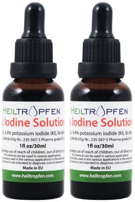 2X 2.2% Lugol's Iodine Solution 2x1 Fl Oz - 2x30 ml | Pharmaceutical Grade Ingredients | Lugols Solution Made with Iodine and Potassium Iodide | Set of Two Bottles | Heiltropfen