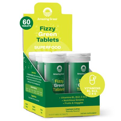 Amazing Grass Fizzy Green Tablets Superfood Lemon Lime: Green Superfood Water Flavoring Tablet with Antioxidants &amp; Alkalizing Greens, 60 Count (Packaging May Vary)