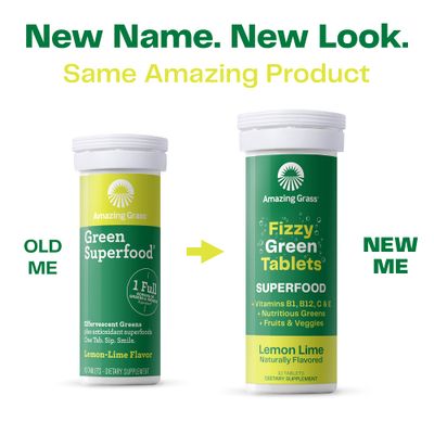 Amazing Grass Fizzy Green Tablets Superfood Lemon Lime: Green Superfood Water Flavoring Tablet with Antioxidants &amp; Alkalizing Greens, 60 Count (Packaging May Vary)