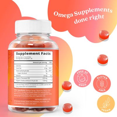 Organic Omega 3 Gummies with Omegas 6, 7, 9, DHA &amp; EPA from Flaxseed Oil and Sea Buckthorn Fruit Oil - Sugar-Free, Supports Brain, Heart, Eye &amp; Immune System, Supplements for Kids &amp; Adults (60 CT)