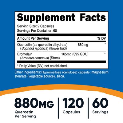 Nutricost Quercetin with Bromelain, 880mg Quercetin + 165mg Bromelain Per Serving, 120 Capsules, 60 Servings (2 Caps Per Serving) - Vegetarian, Non-GMO &amp; Gluten Free