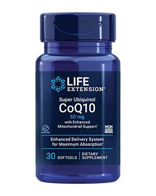 Life Extension Super Ubiquinol CoQ10 with Enhanced Mitochondrial Support, Heart Health Supplement, Maximum Absorption, 50 mg, Non-GMO, Gluten-Free, 30 softgels