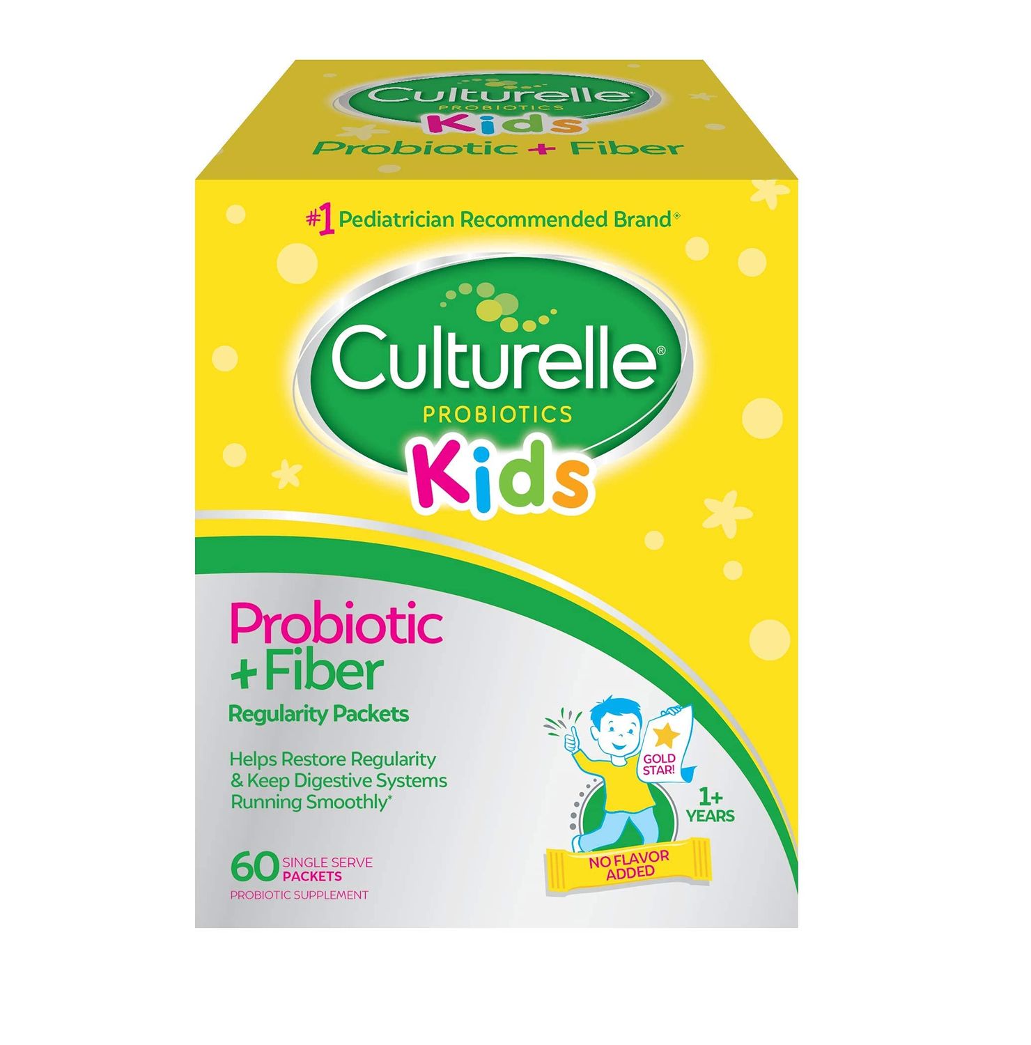 Culturelle Kids Probiotic + Fiber Packets (Ages 1+) - 60 Count - Digestive Health &amp; Immune Support - Helps Restore Regularity